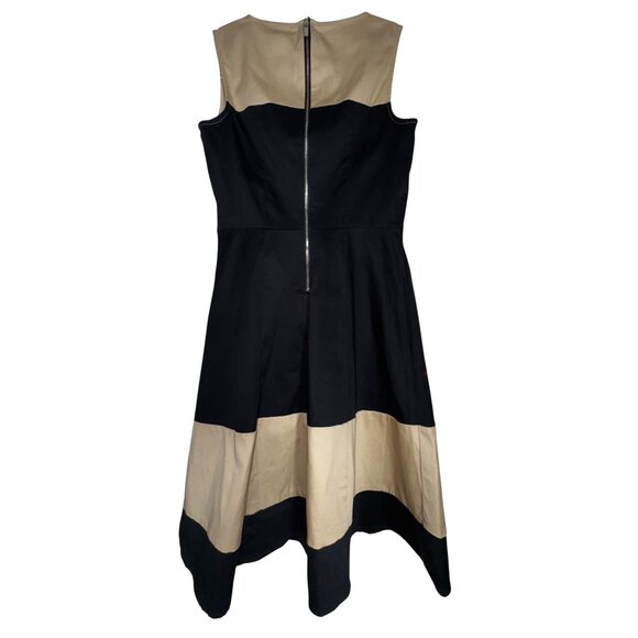 Dennis Basso Black & Beige Color Block Sleeveless Dress Size 4 Cotton Classic‎ - Picture 2 of 6